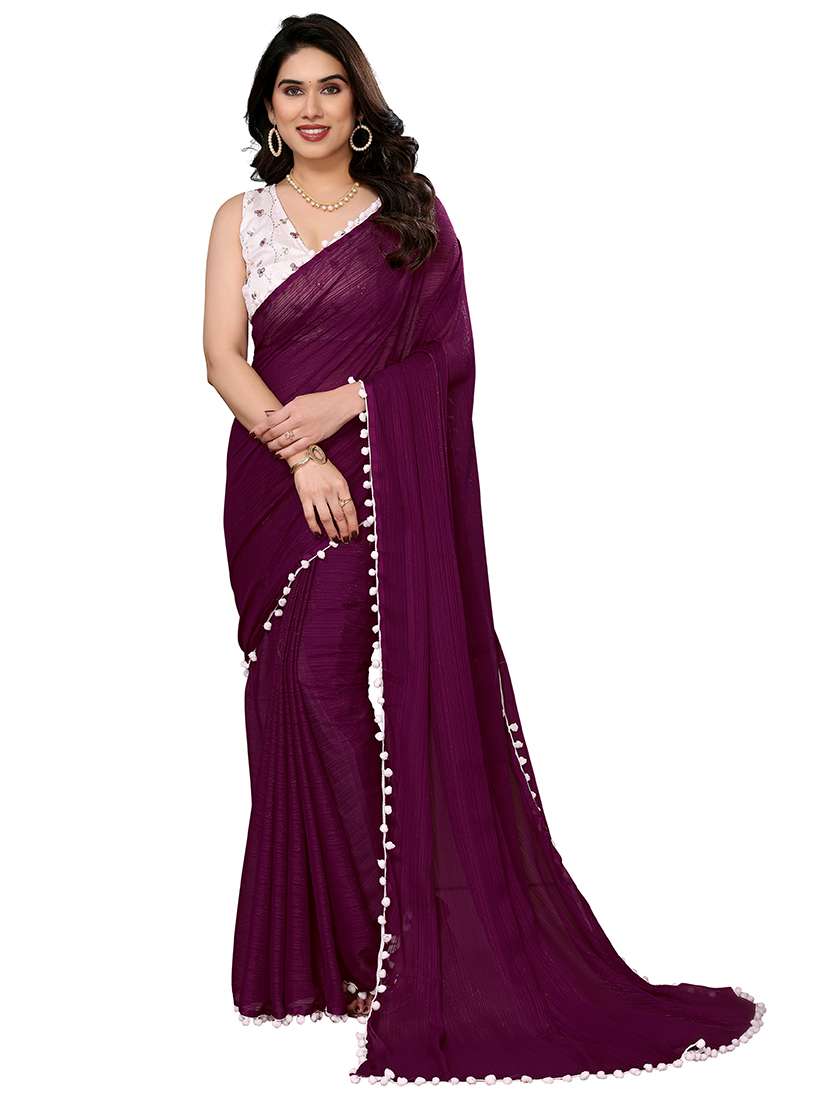 women solid plain saree with blouse - 21680562 - Zoom Image - 0
