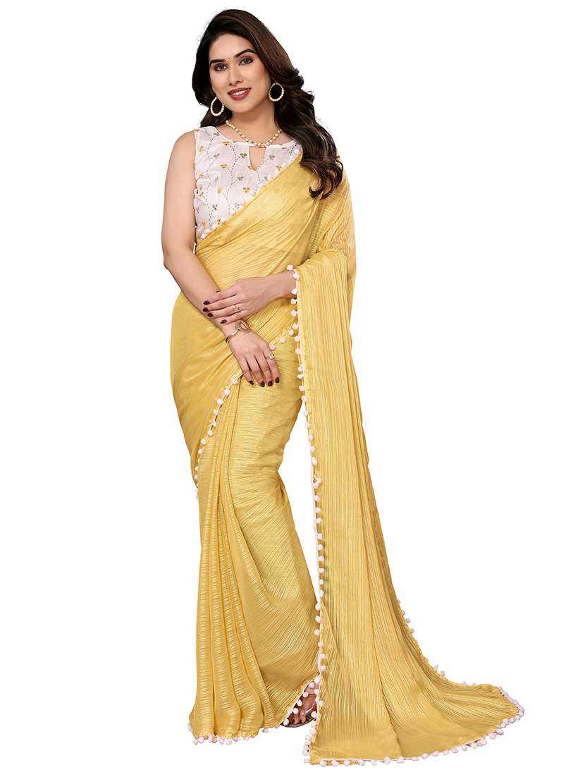 women solid plain saree with blouse