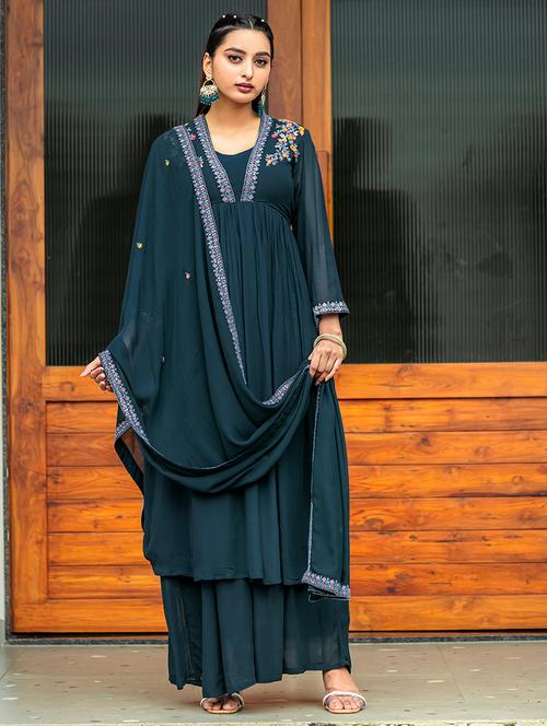 women embroidered kurta palazzo set with dupatta - 21680579 - Standard Image - 0