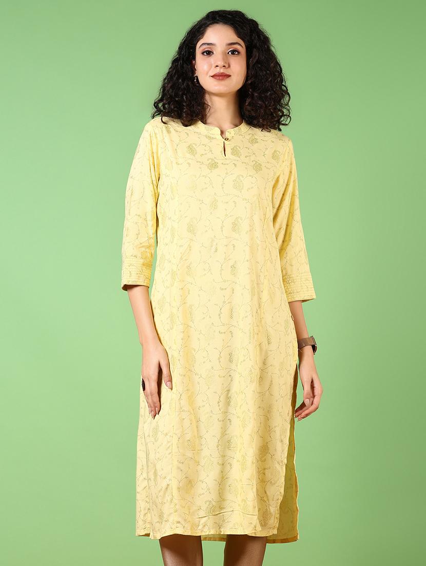 women mandarin neck printed straight kurta - 21681027 -  Zoom Image - 0