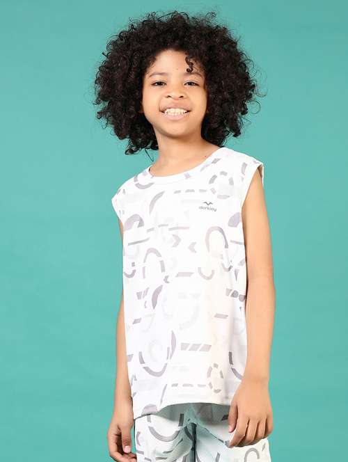boys white printed sleeveless t-shirt - 21681062 - Standard Image - 0