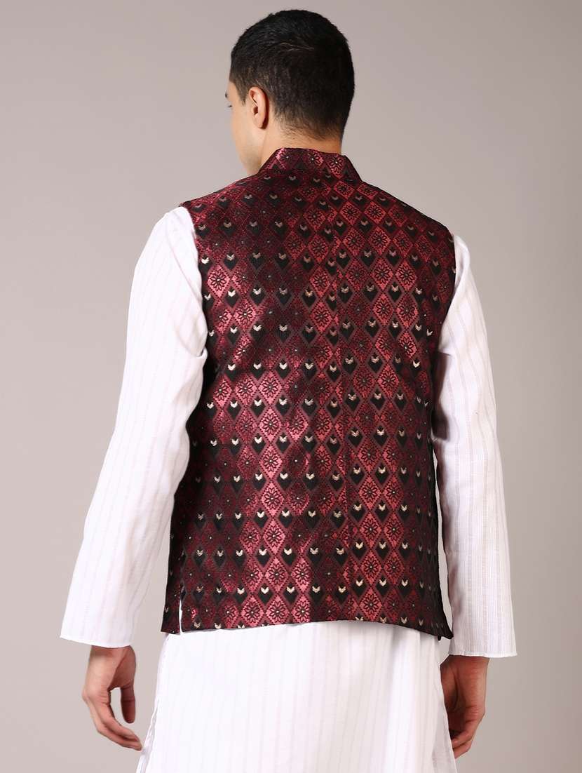 men self designed mandarin neck nehru jacket - 21681064 -  Standard Image - 3