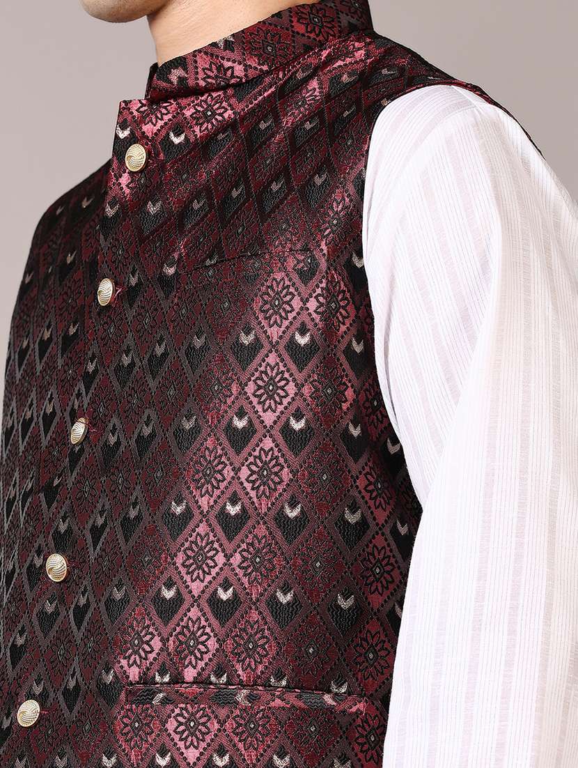 men self designed mandarin neck nehru jacket - 21681064 -  Standard Image - 5