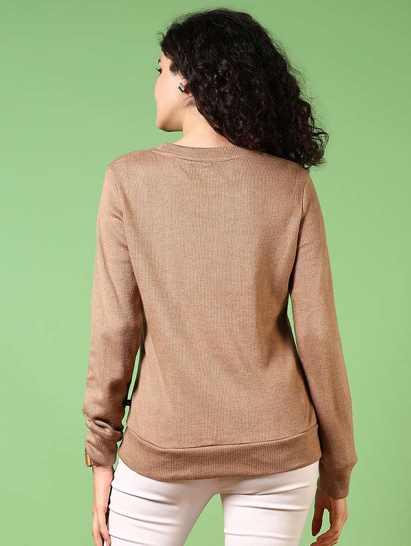 women solid long sleeve pullover - 21681095 -  Standard Image - 3