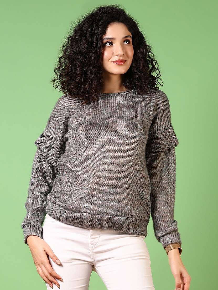 women solid long sleeve pullover