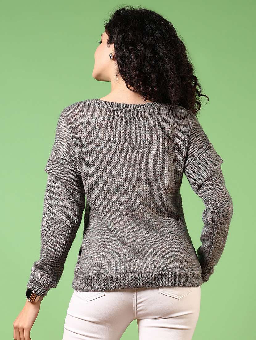 women solid long sleeve pullover - 21681100 -  Standard Image - 3