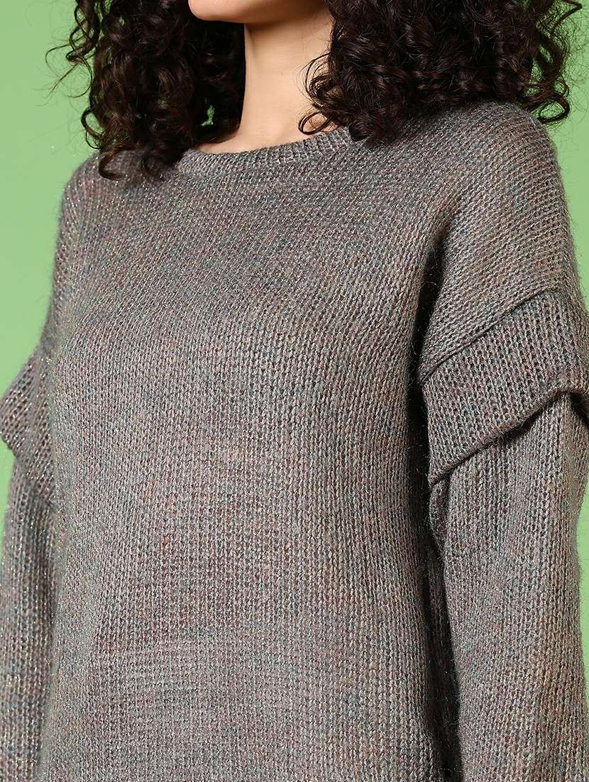 women solid long sleeve pullover - 21681100 -  Standard Image - 5