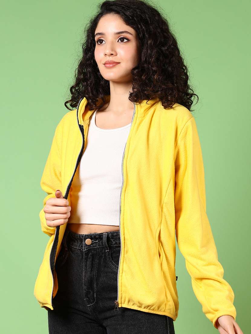 women yellow solid long sleeve regular jacket