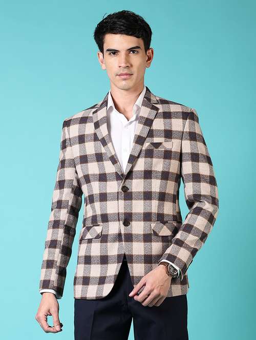 men checkered long sleeve single breasted blazer - 21681162 -  Standard Image - 0