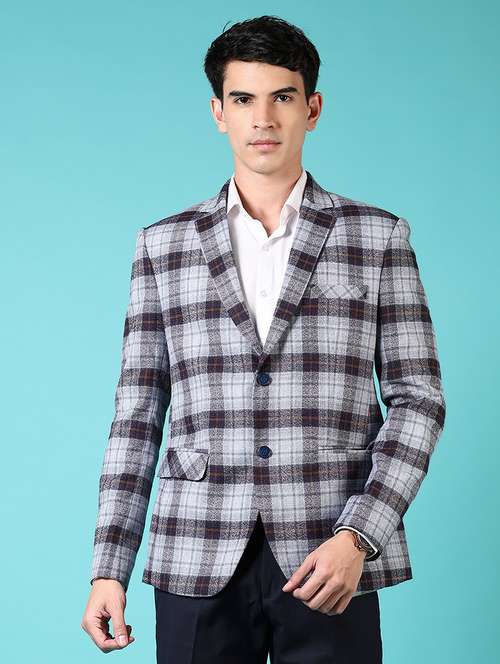 men checkered long sleeve single breasted blazer - 21681164 -  Standard Image - 0