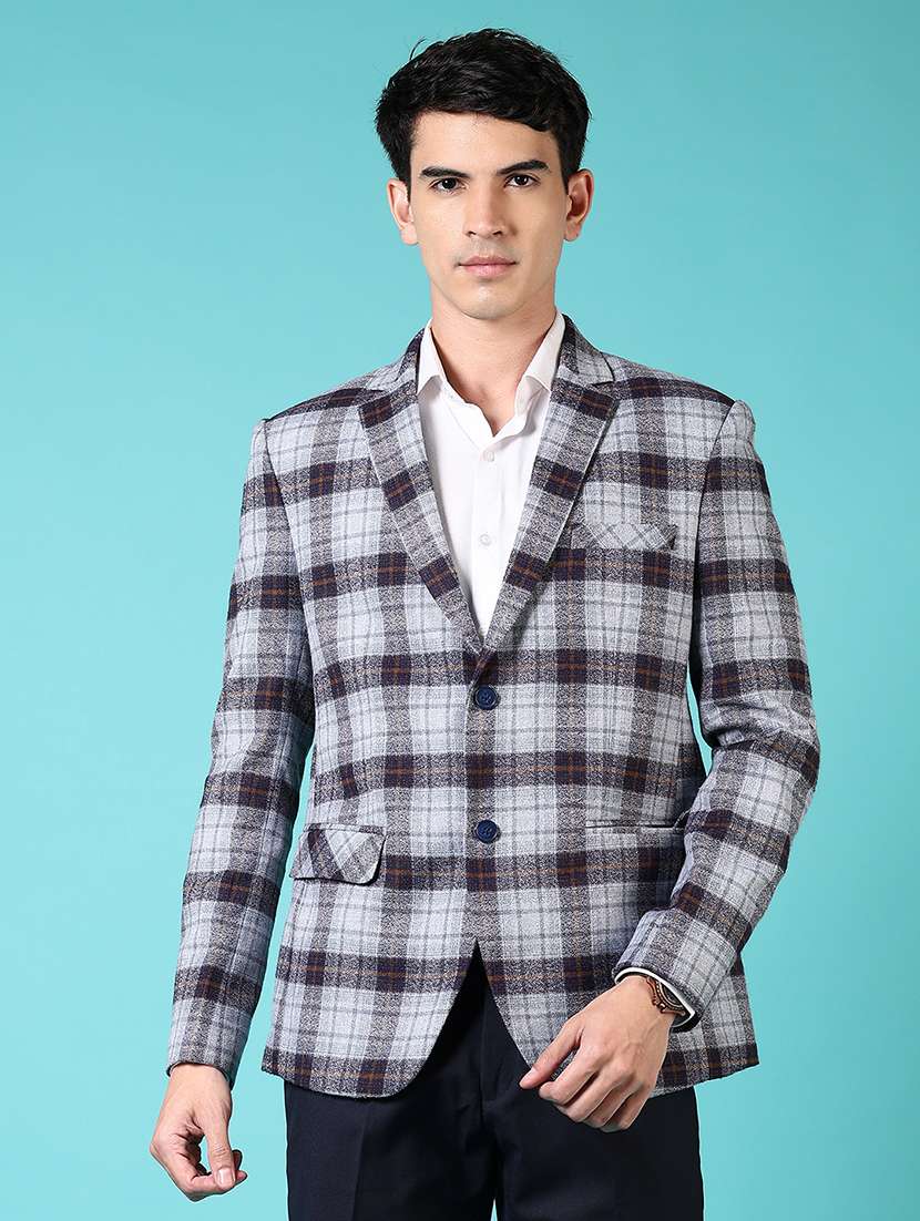 men checkered long sleeve single breasted blazer