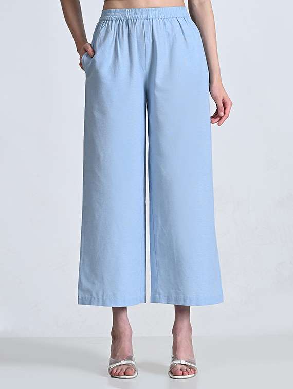 women solid high rise flared palazzo