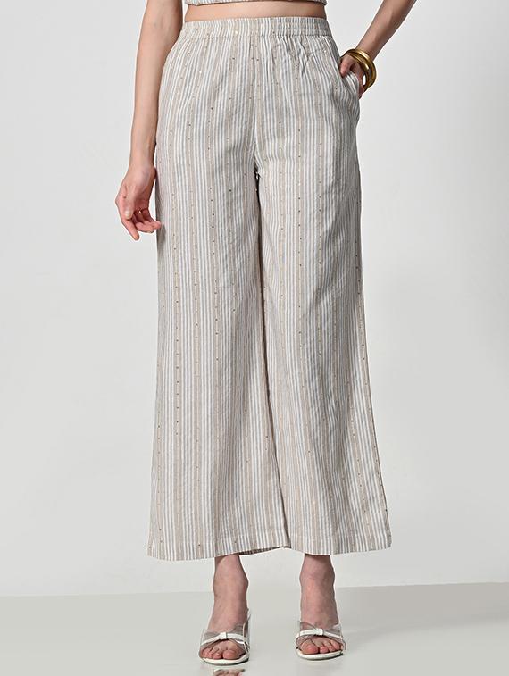 women striped high rise flared palazzo - 21681171 -  Zoom Image - 0