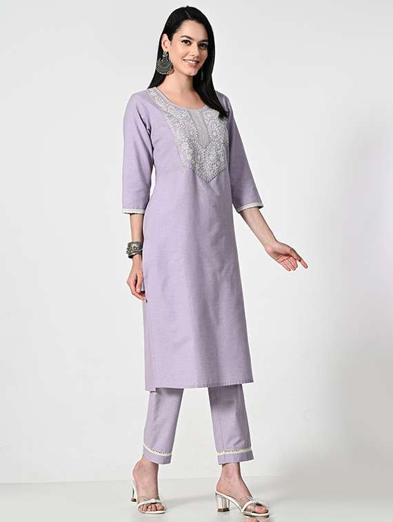 women three quarter sleeve kurta pant with dupatta set - 21681192 - Standard Image - 3