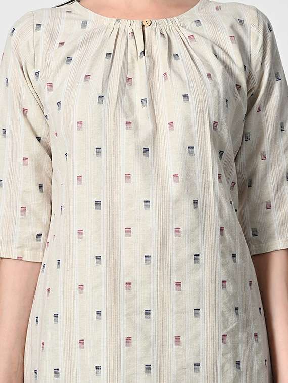 women cream three quarter sleeve straight kurta - 21681366 -  Standard Image - 5