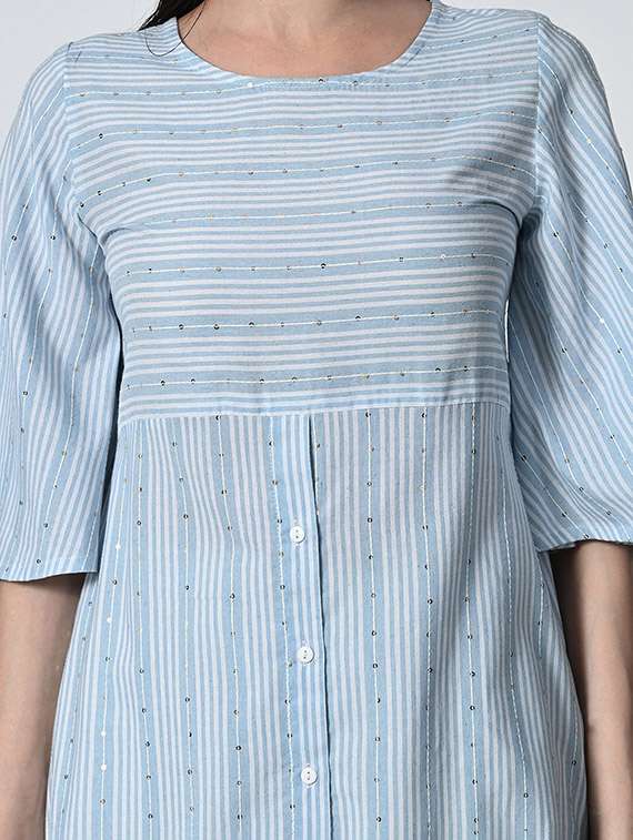 womne light blue striped asymmetric kurta - 21681370 -  Standard Image - 5