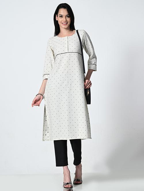 women cream polka dot a-line kurta - 21681372 - Standard Image - 0