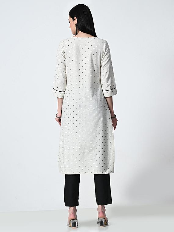women cream polka dot a-line kurta - 21681372 - Standard Image - 3