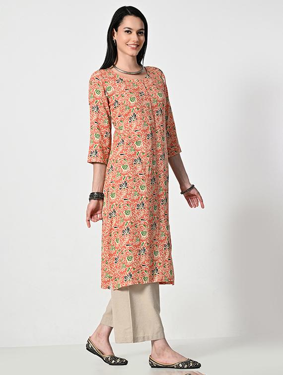 women printed three quarter sleeve a-line kurta - 21681374 - Standard Image - 3