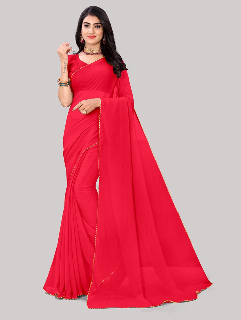 women solid gota work saree with blouse