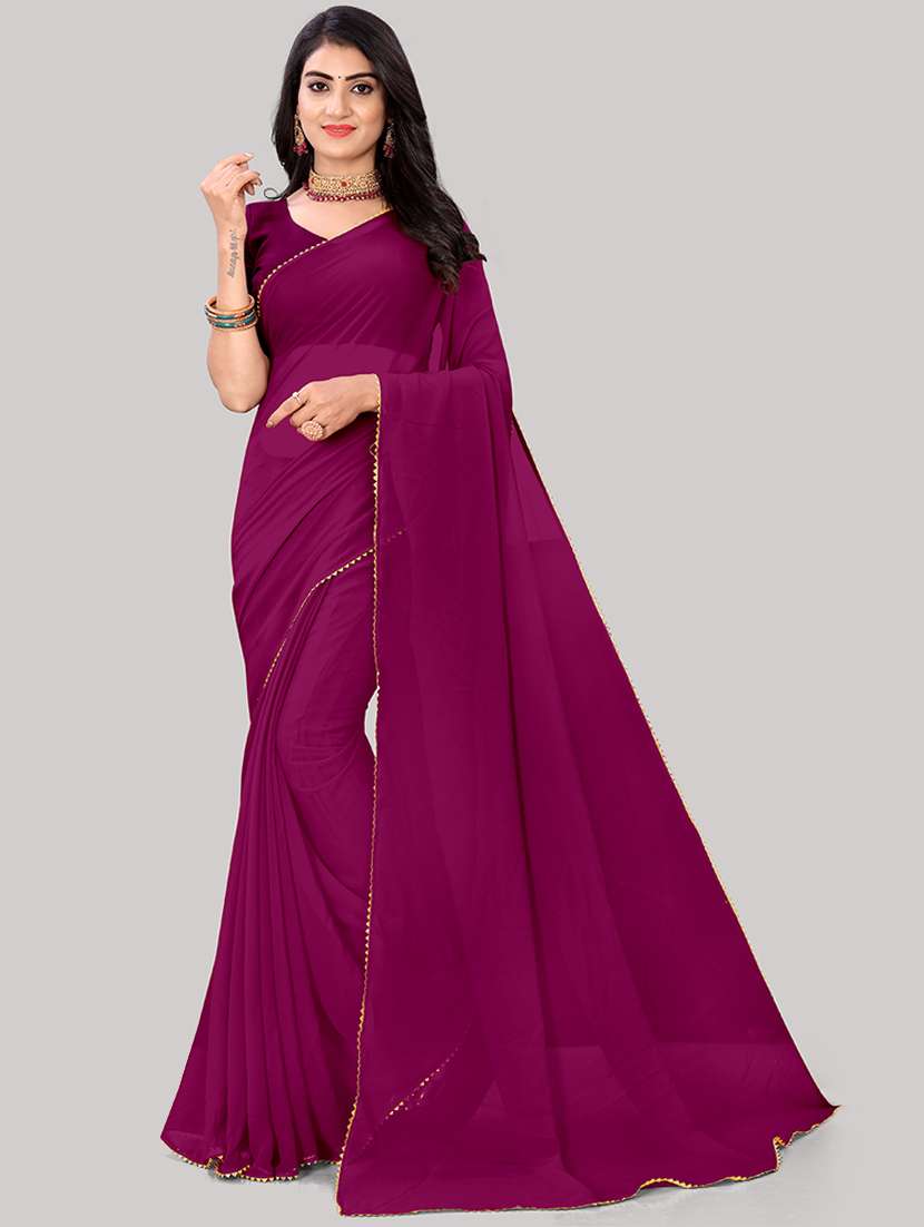 women solid gota work saree with blouse - 21681382 - Zoom Image - 0