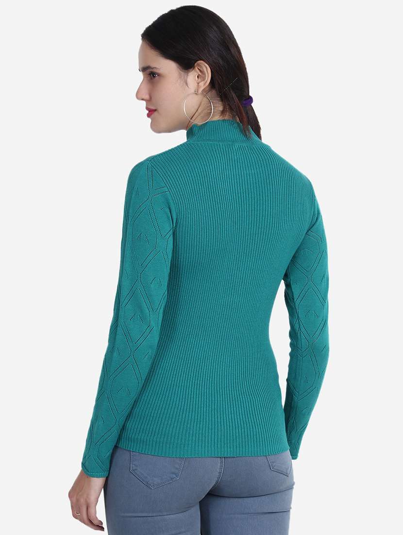 women solid mock neck long sleeve pullover - 21681850 -  Standard Image - 3