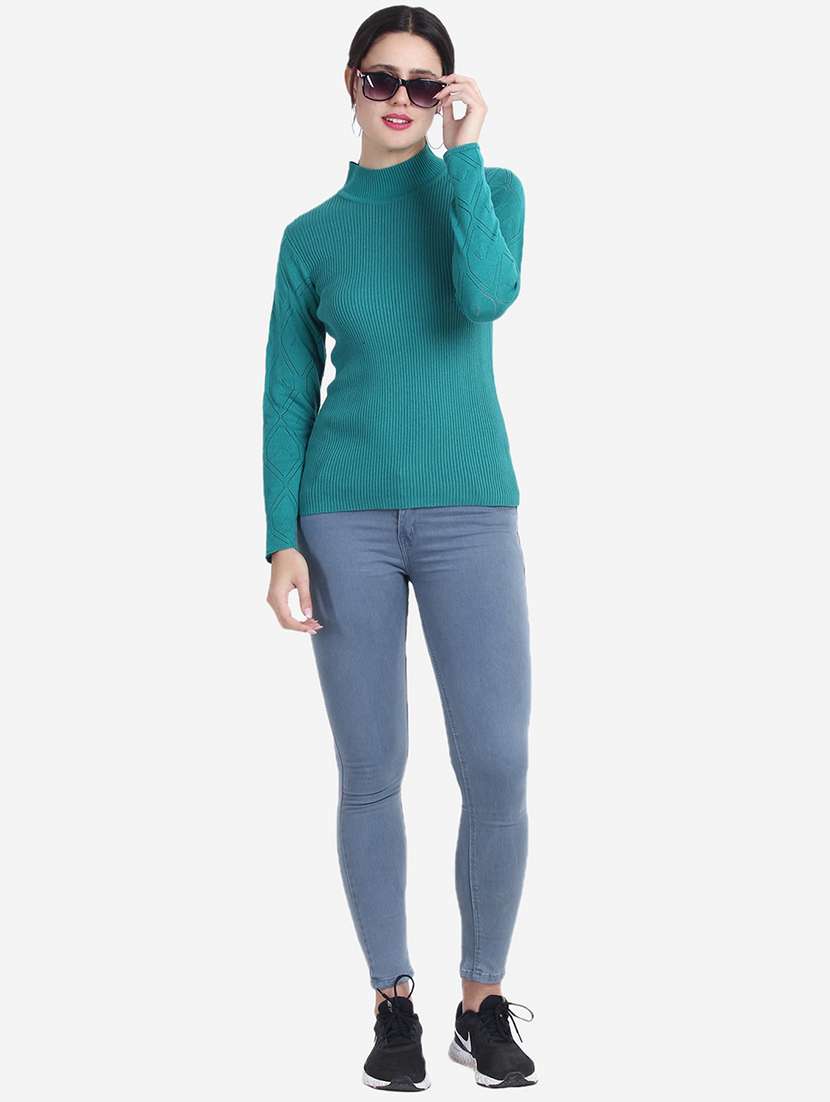 women solid mock neck long sleeve pullover - 21681850 -  Standard Image - 5
