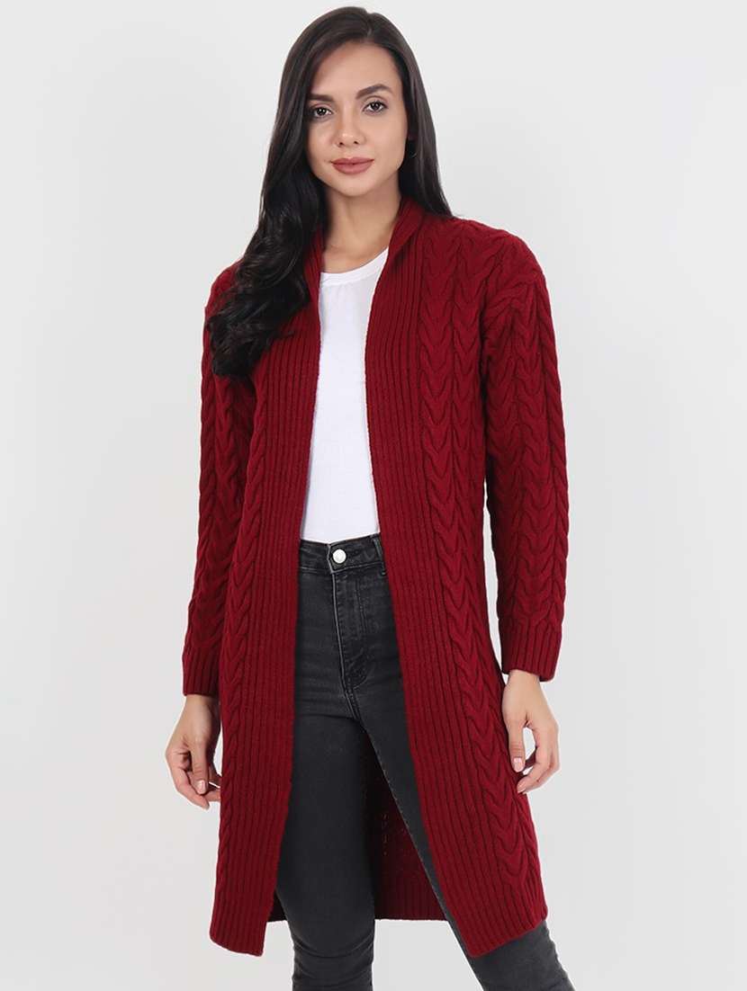 women acrylic solid long sleeve shrug