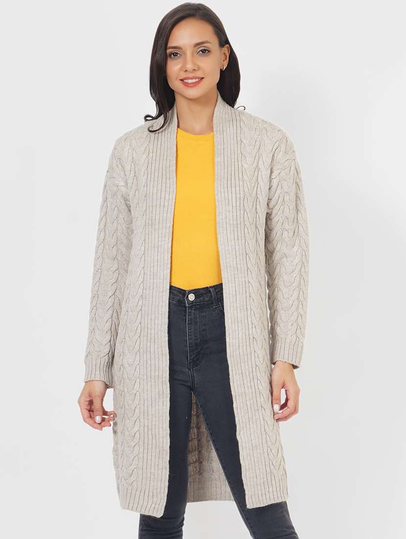 women acrylic solid long sleeve shrug