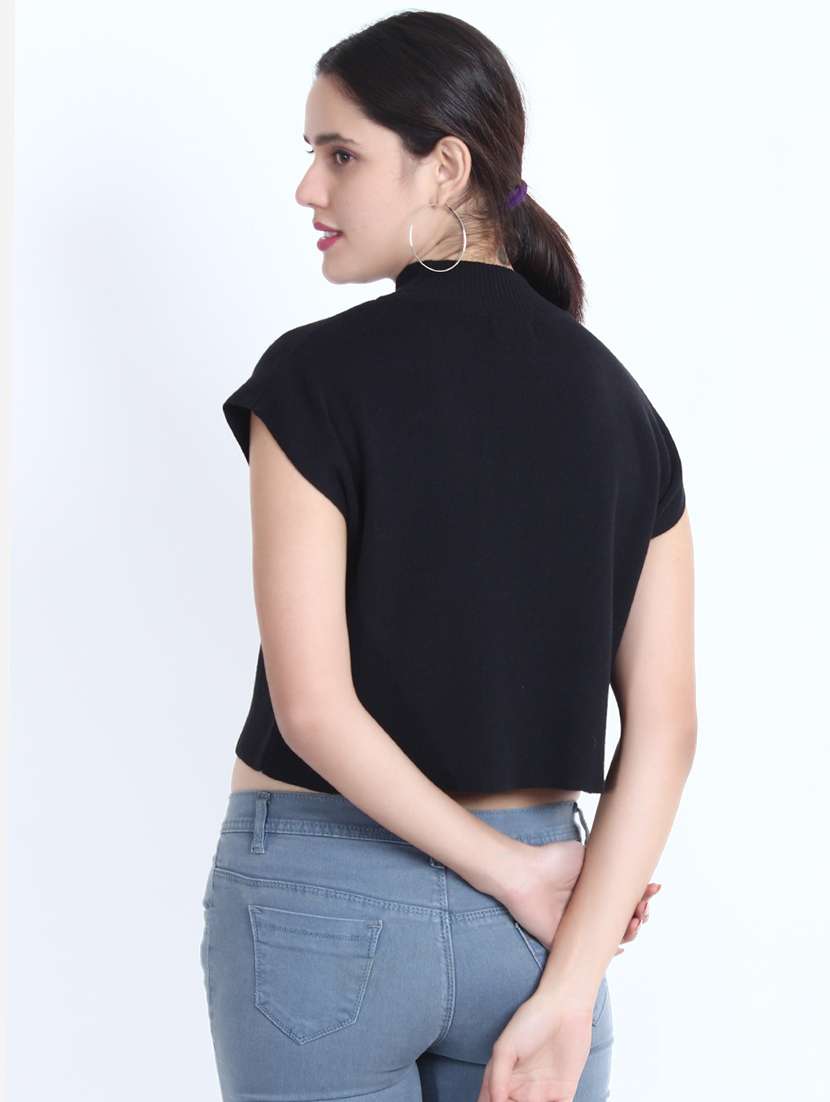 women black solid crop top - 21681878 - Standard Image - 3