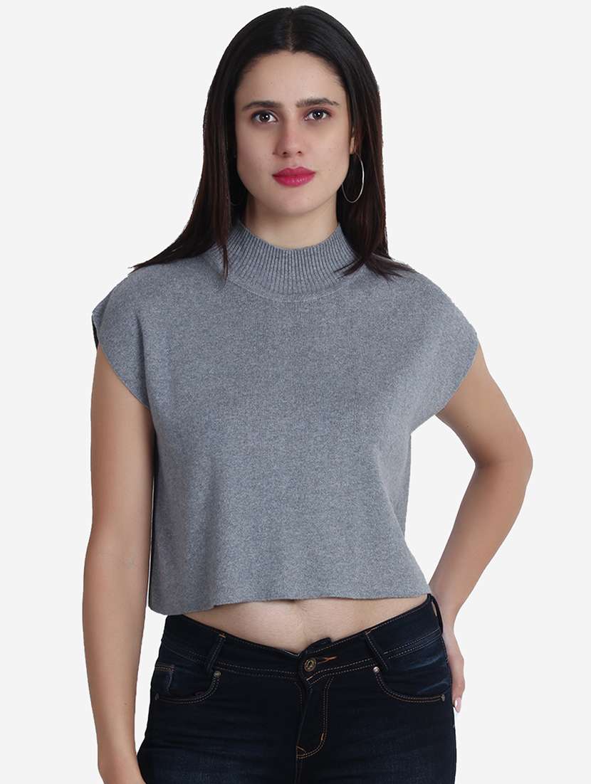 women grey solid crop top - 21681879 - Zoom Image - 0
