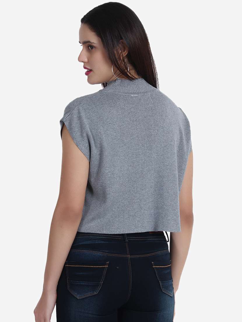 women grey solid crop top - 21681879 - Standard Image - 3