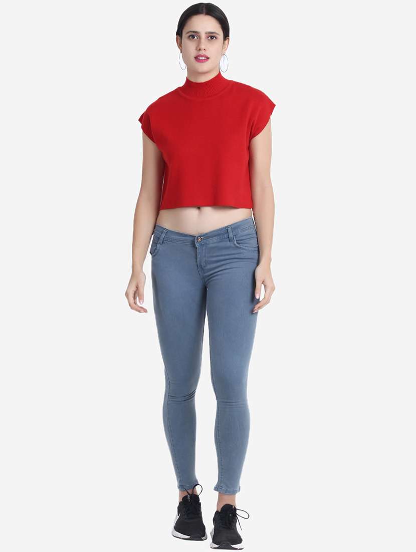 women red solid crop top - 21681880 - Standard Image - 3
