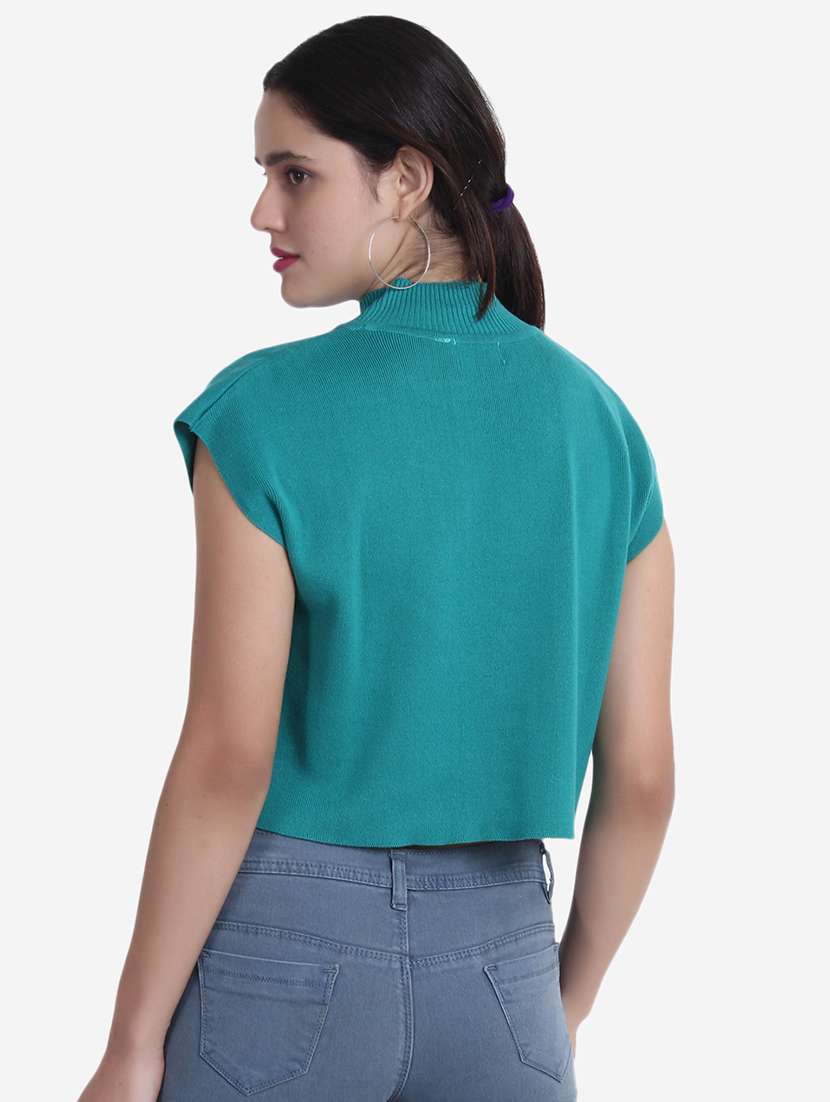 women turquoise solid crop top - 21681881 - Standard Image - 3