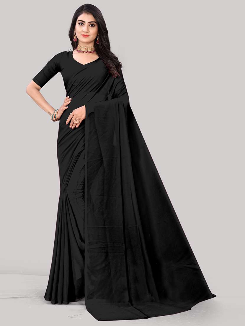 women black solid saree with blouse - 21681915 - Zoom Image - 0