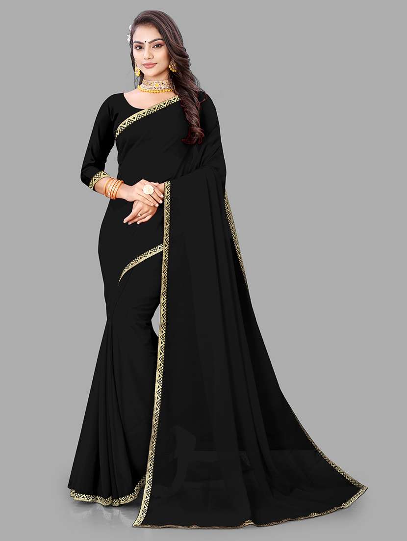 women solid lace work saree with blouse - 21681920 - Zoom Image - 0