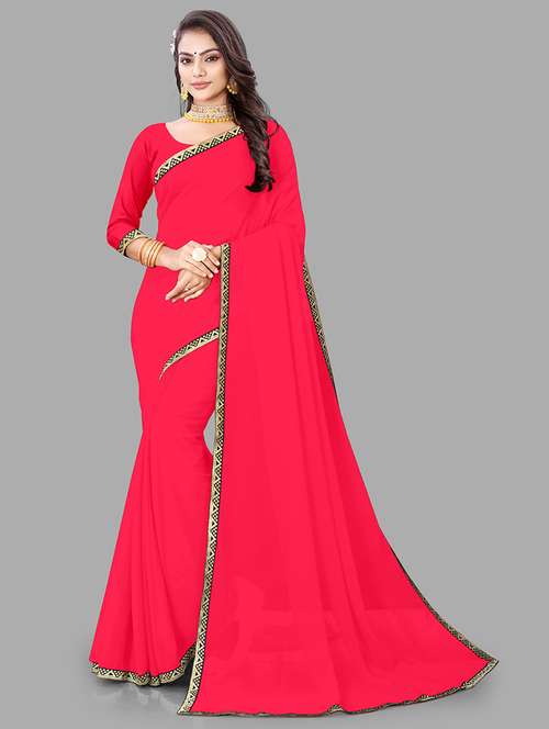 women solid lace work saree with blouse - 21681922 -  Standard Image - 0