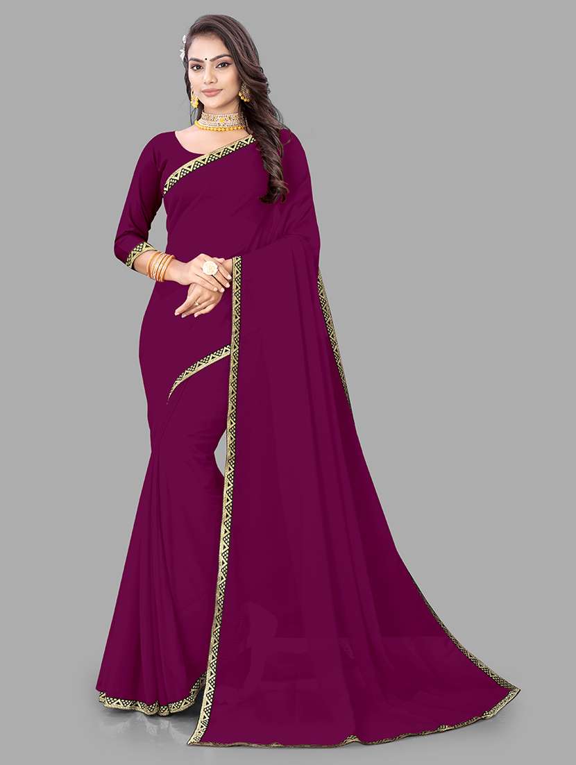 women solid lace work saree with blouse - 21681923 - Zoom Image - 0