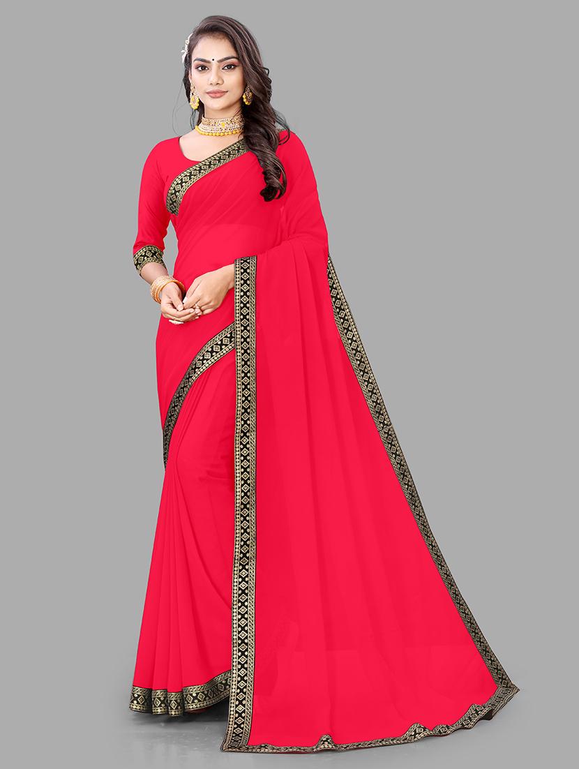 women solid lace work saree with blouse