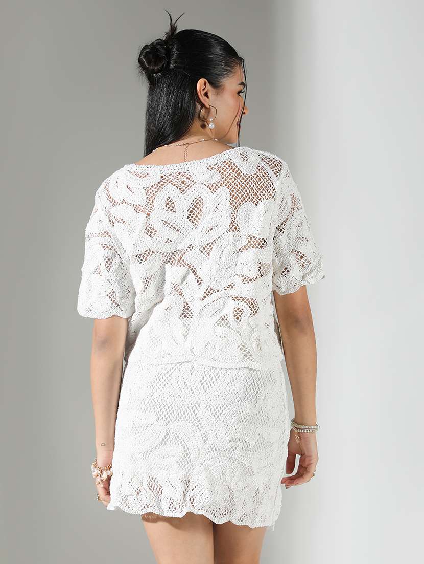 women schiffli detailed top and skirt co-ord set - 21682004 -  Standard Image - 3