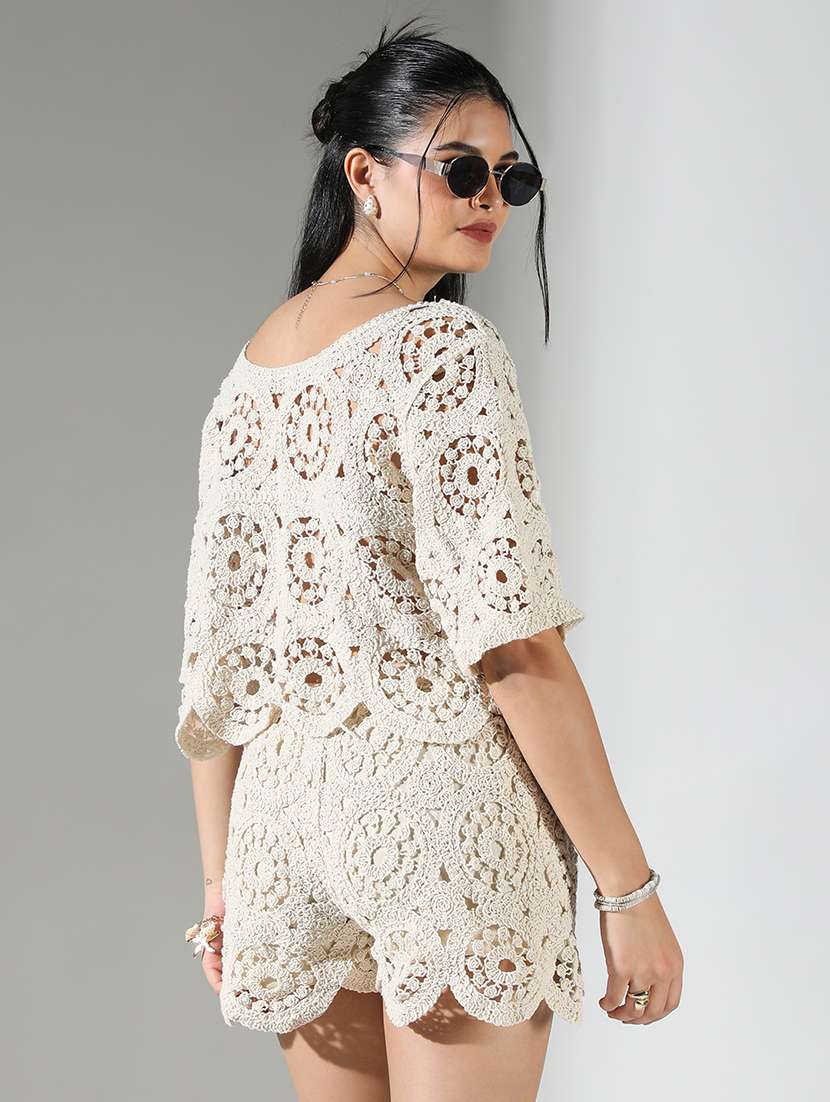 women schiffli detailed top and short co-ord set - 21682006 -  Standard Image - 3