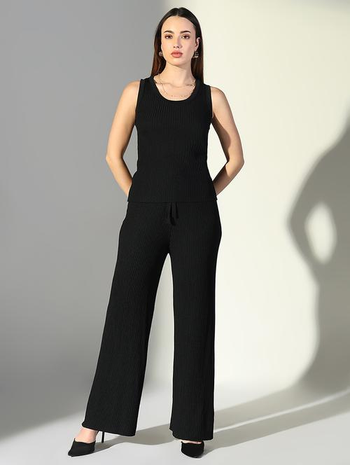 women solid top and trouser co-ord set - 21682010 -  Standard Image - 0