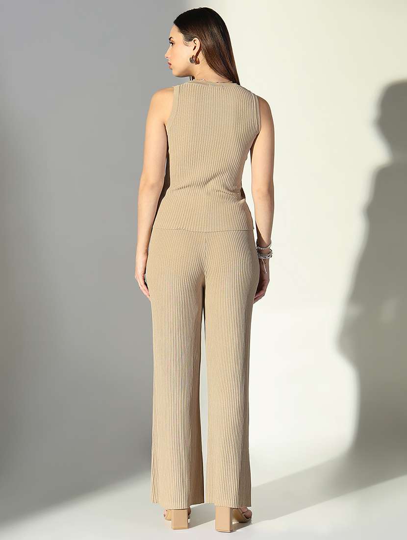 women solid top and trouser co-ord set - 21682011 -  Standard Image - 3