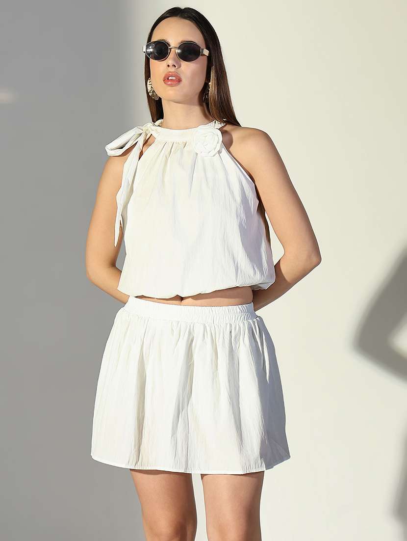 women solid top and skirt co-ord set - 21682013 -  Zoom Image - 0