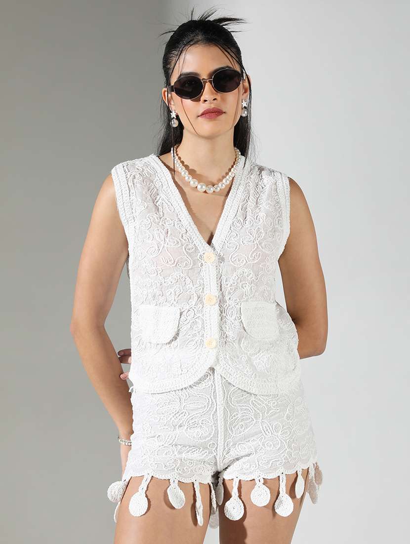 women embroidered top and shorts co-ord set - 21682018 -  Zoom Image - 0