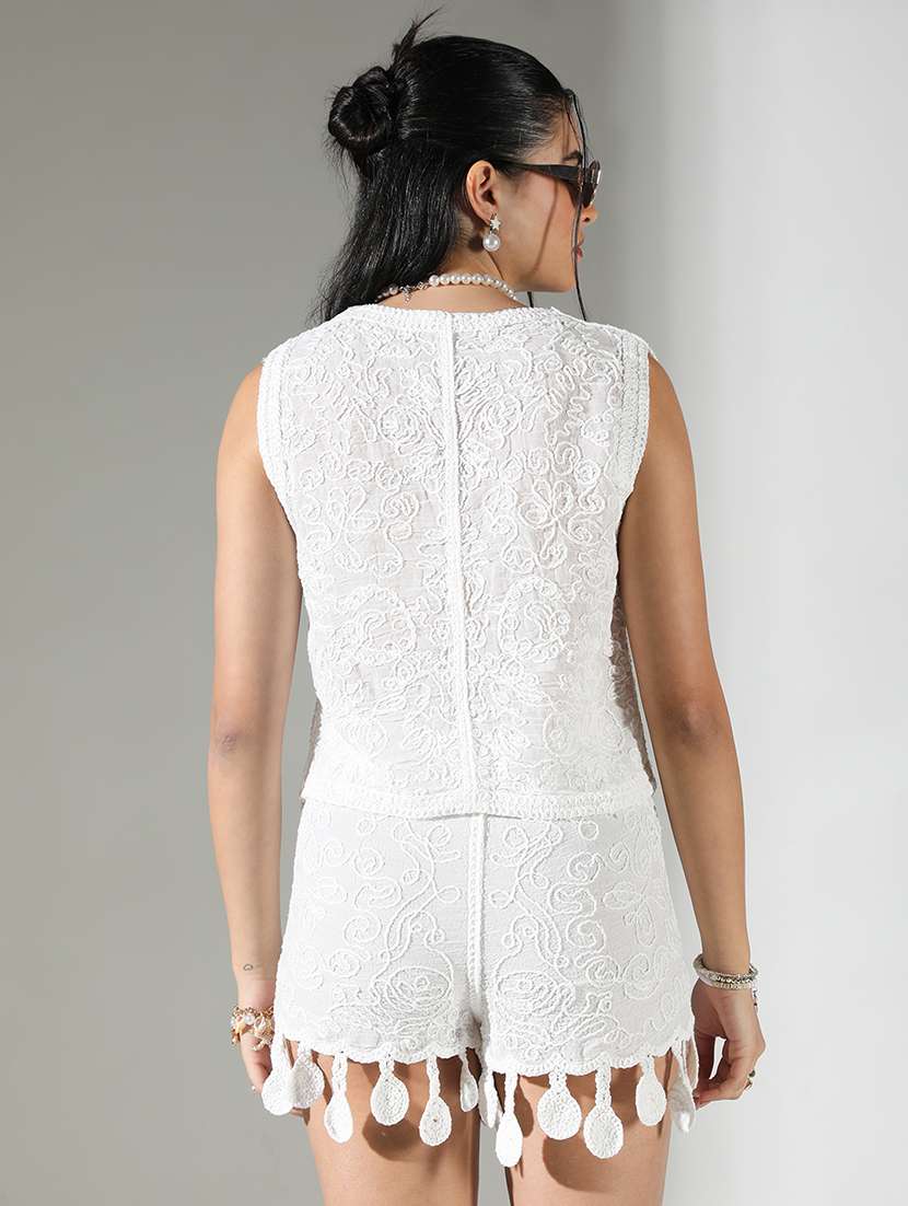 women embroidered top and shorts co-ord set - 21682018 -  Standard Image - 3