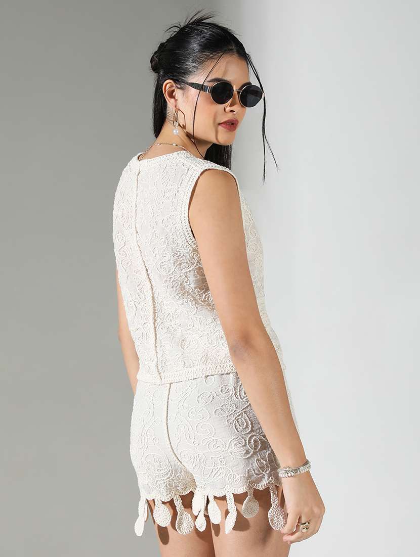 women embroidered top and shorts co-ord set - 21682019 -  Standard Image - 3