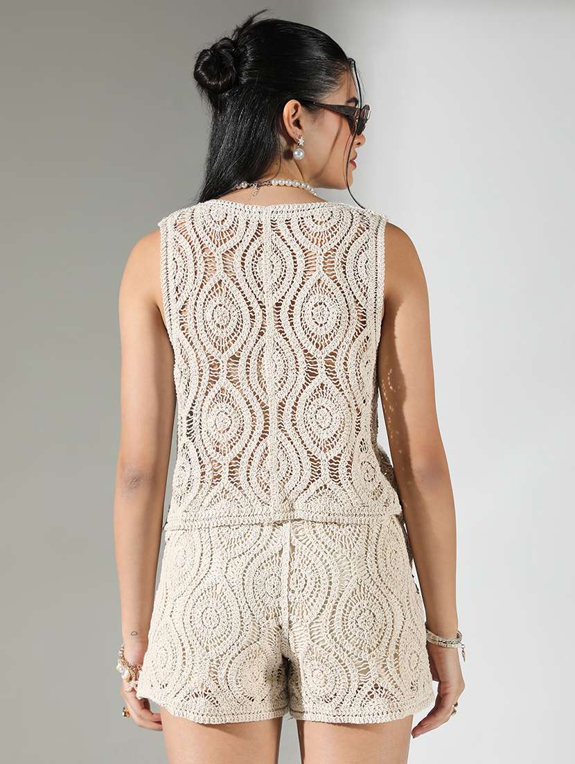 women solid top and shorts co-ord set - 21682021 -  Standard Image - 3