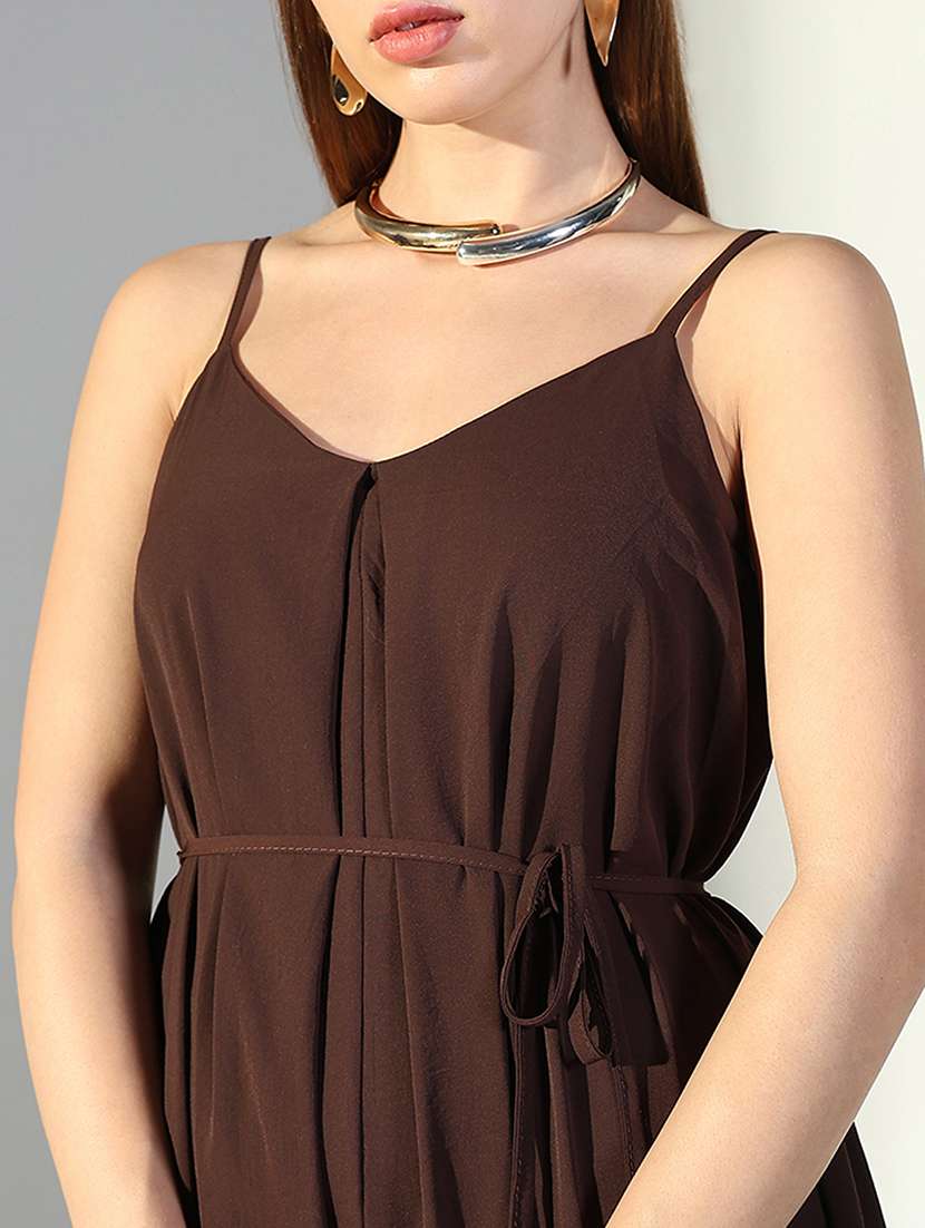 women solid shoulder strap neck fit & flare dress - 21682051 -  Standard Image - 5