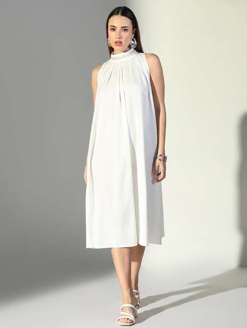 women white solid sleeveless a-line dress - 21682061 - Standard Image - 0